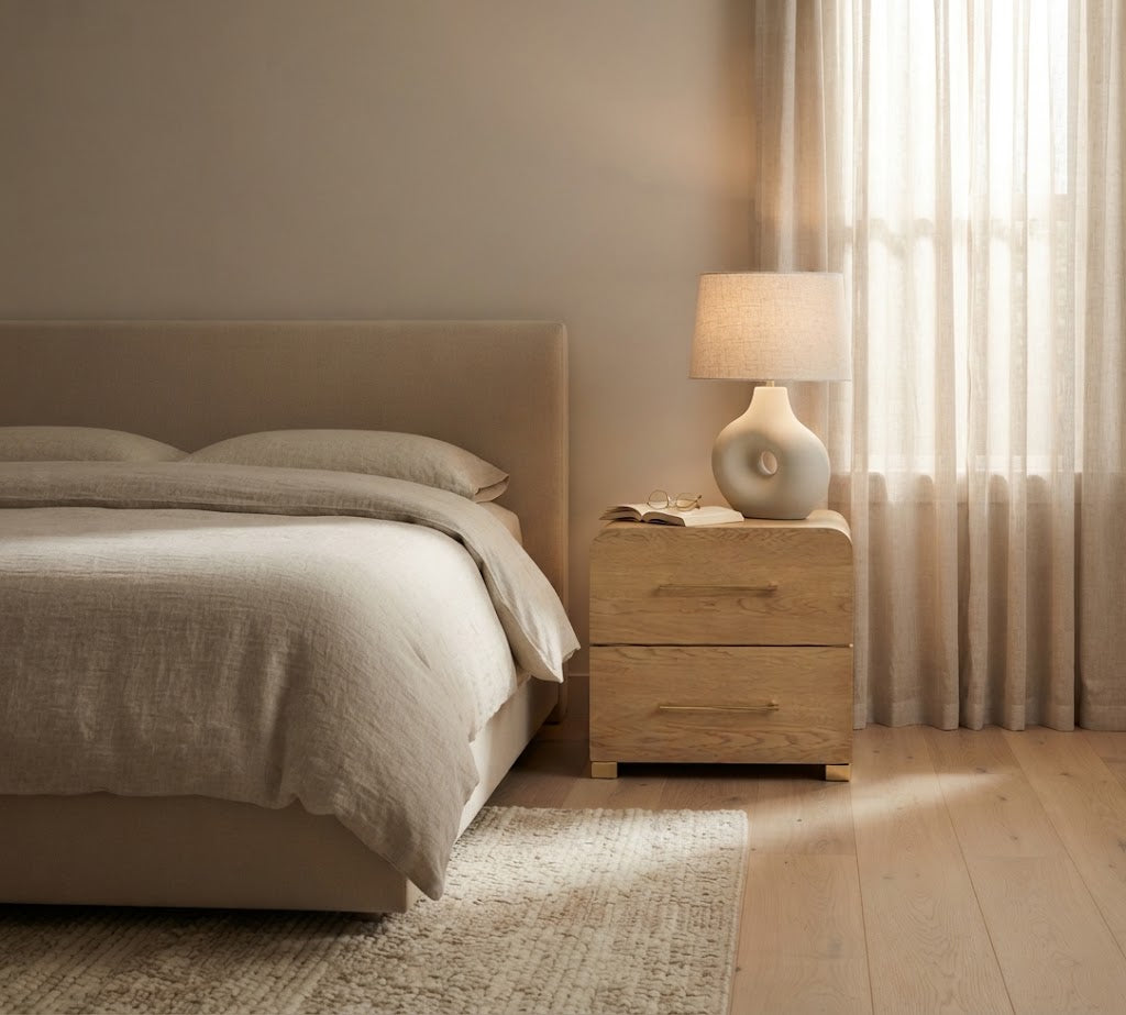 Marissa Ash Wood 2-Drawer Bedside Nightstand - Modern Minimalist & Bedroom Storage