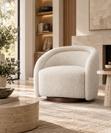 Clarke Cream Performance Boucle Swivel Accent Chair - Modern Minimalist & 360 Swivel Seating
