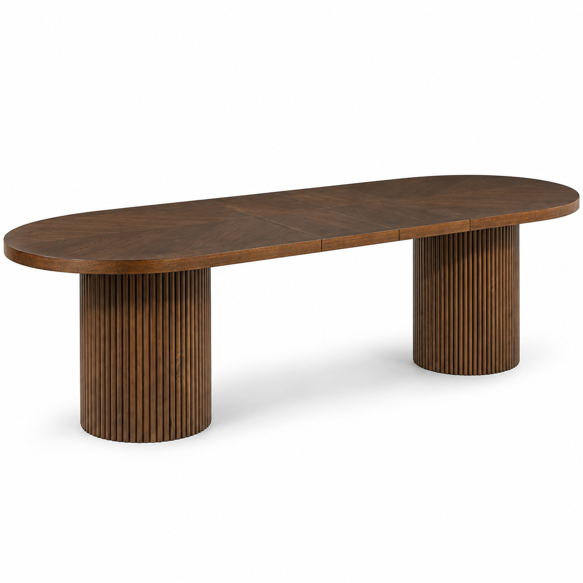 Extendable Oval Dining Table & Boucle Chairs, 5-Piece Dining Set Mid-Century Modern Double Pedestal