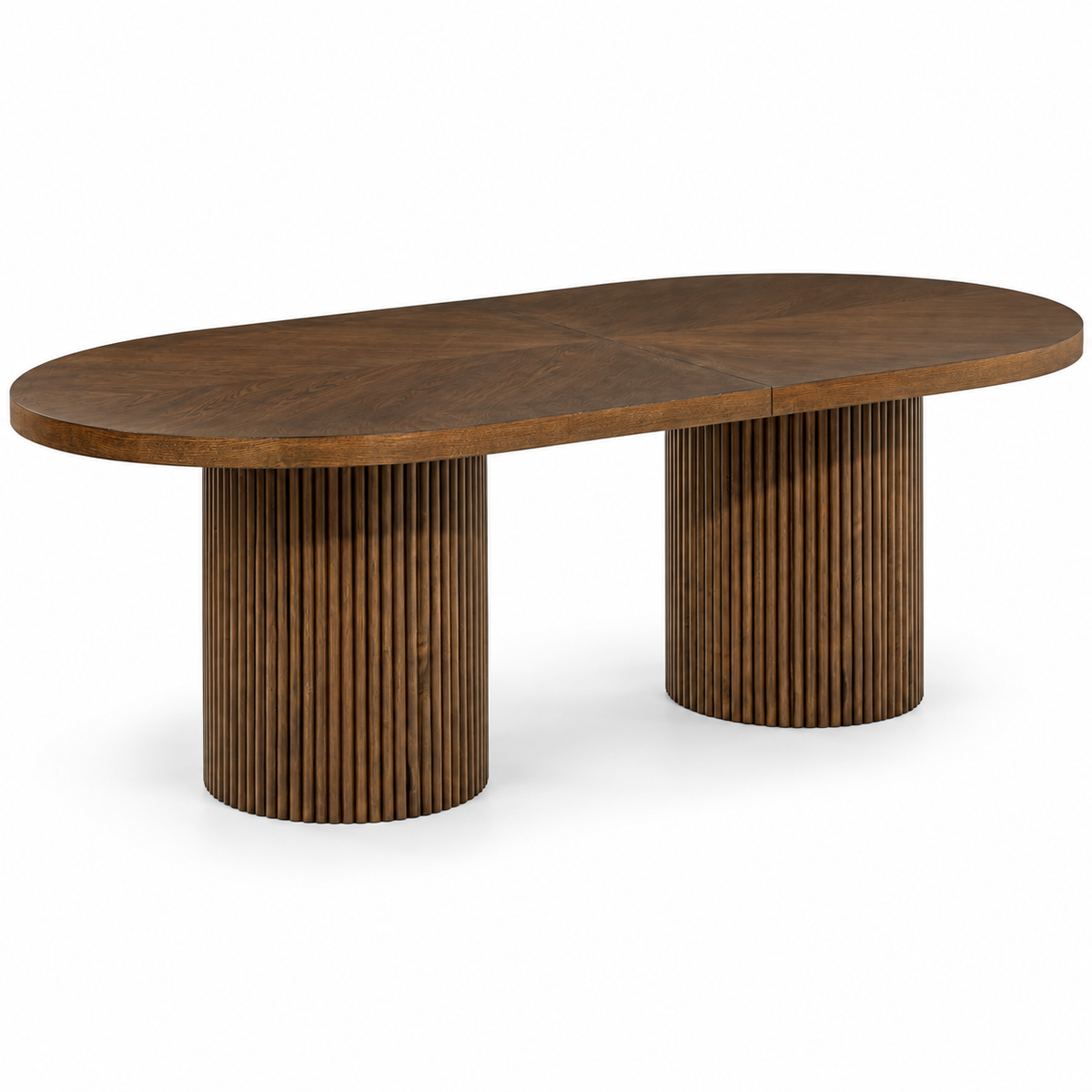 Extendable Oval Dining Table & Boucle Chairs, 5-Piece Dining Set Mid-Century Modern Double Pedestal