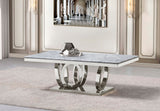 Close-up detail of the genuine marble surface and structural metal base of the FOAK Tamara living room set.