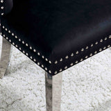 Jewett Wingback Dining Chairs (Set of 2) - Button Tufted Flannelette with Nailhead Trim & Chrome Legs – Black & Gray, view 5