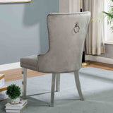 Jewett Wingback Dining Chairs (Set of 2) - Button Tufted Flannelette with Nailhead Trim & Chrome Legs – Black & Gray, view 7