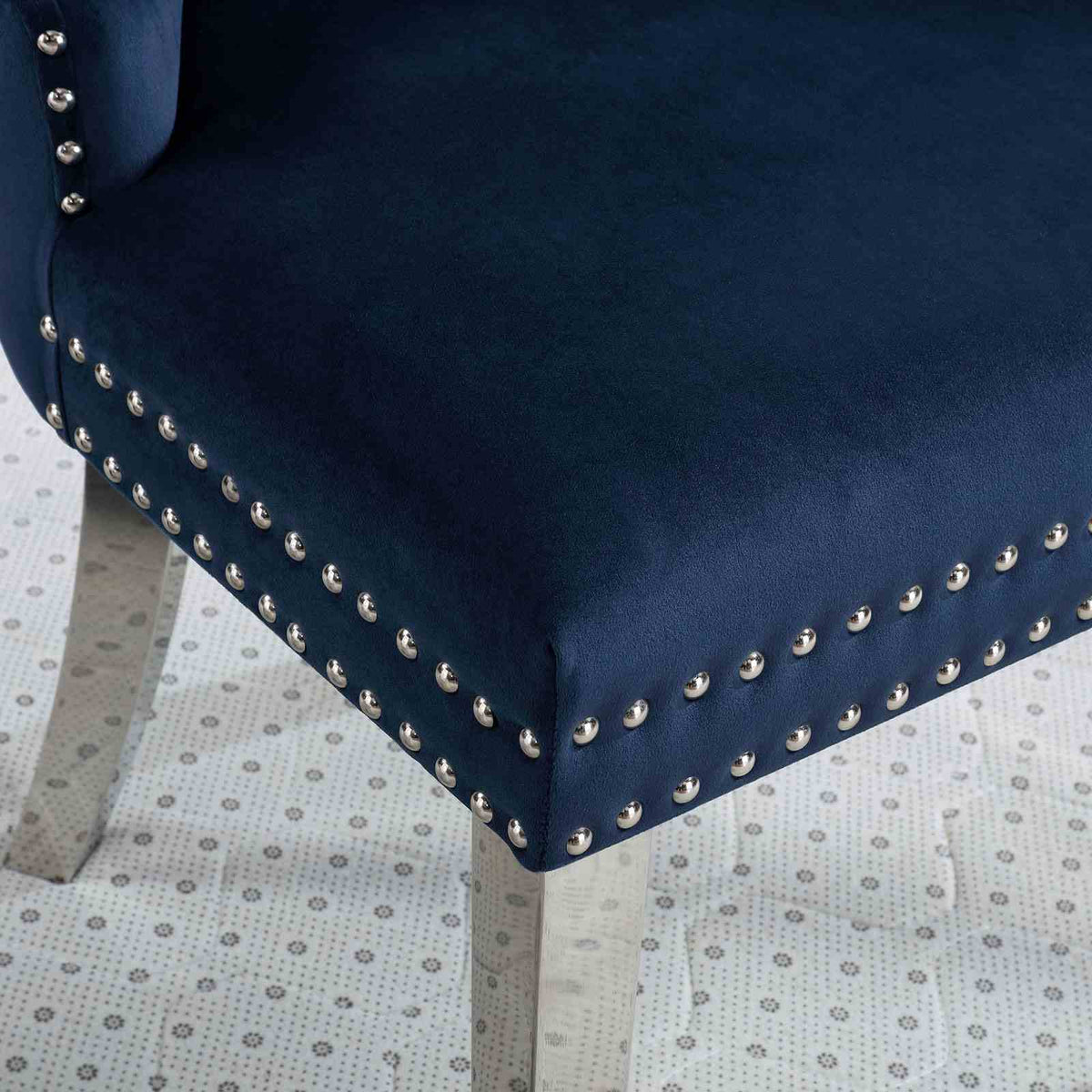 Jewett Wingback Dining Chairs (Set of 2) - Button Tufted Flannelette with Nailhead Trim & Chrome Legs – Black & Gray, view 10