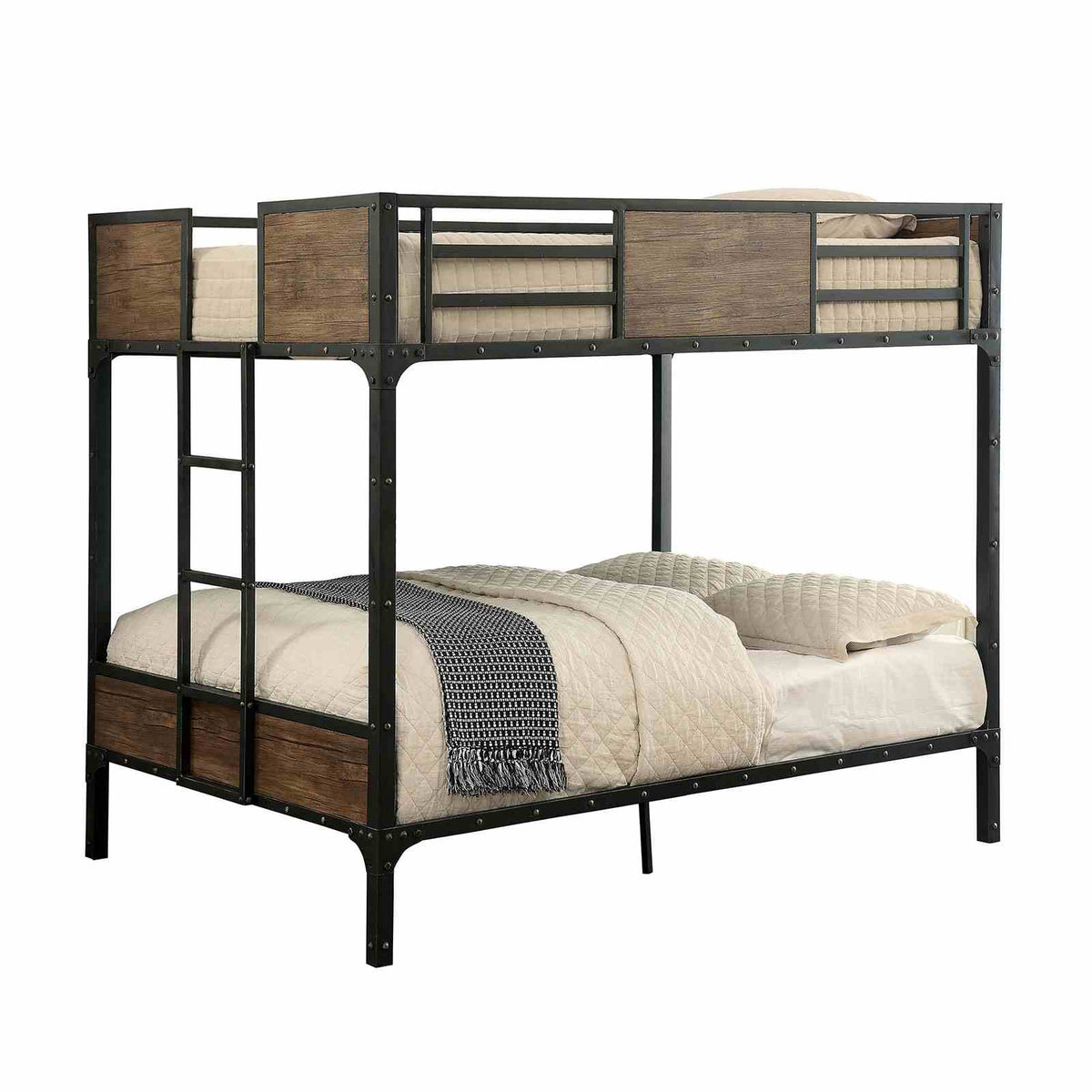 Clapton Industrial Metal & Wood Bunk and Loft Beds - Attached Ladder & Black Finish – Black, view 7