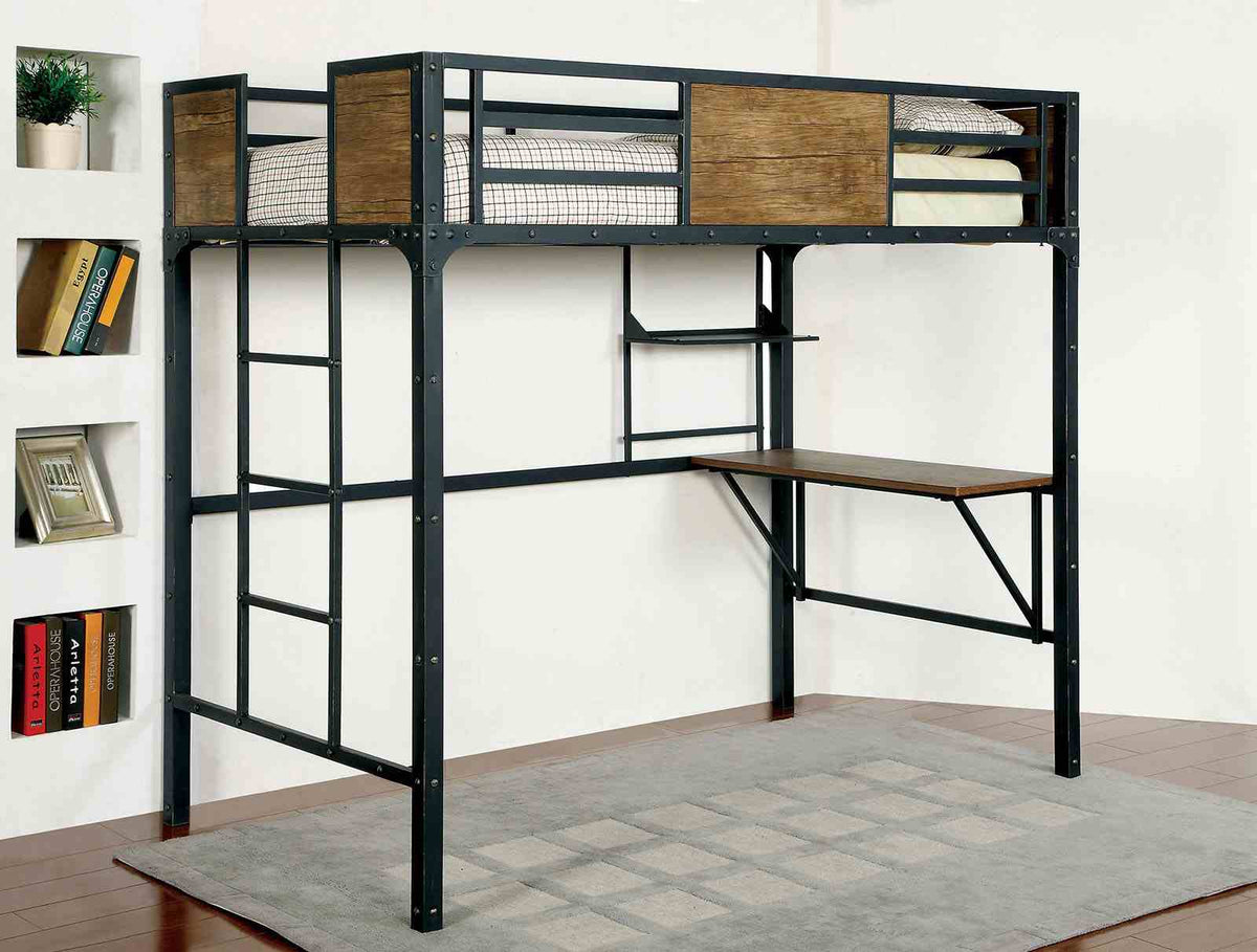 Clapton Industrial Metal & Wood Bunk and Loft Beds - Attached Ladder & Black Finish – Black, view 10