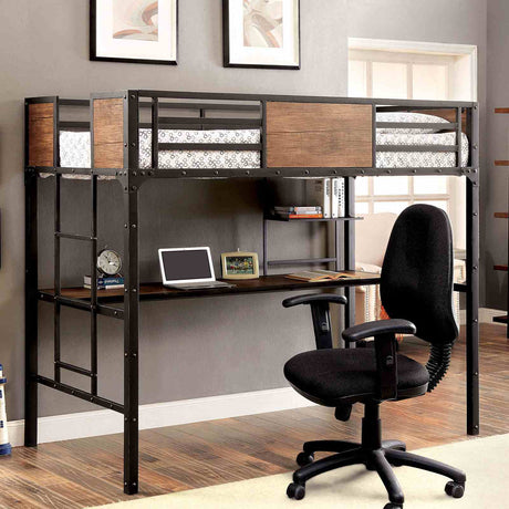 Clapton Industrial Metal & Wood Bunk and Loft Beds - Attached Ladder & Black Finish – Black, view 11