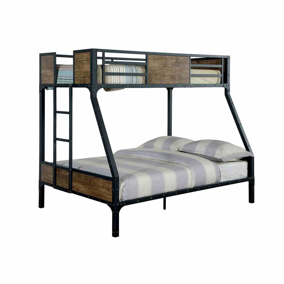 Clapton Industrial Metal & Wood Bunk and Loft Beds - Attached Ladder & Black Finish – Black, view 5