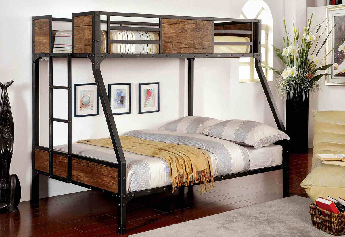 Clapton Industrial Metal & Wood Bunk and Loft Beds - Twin over Full Bunk Bed
