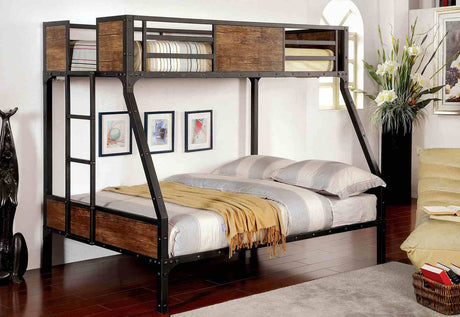 Clapton Industrial Metal & Wood Bunk and Loft Beds - Twin over Full Bunk Bed