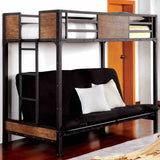 Clapton Industrial Metal & Wood Bunk and Loft Beds - Twin Loft Bed with Futon Base