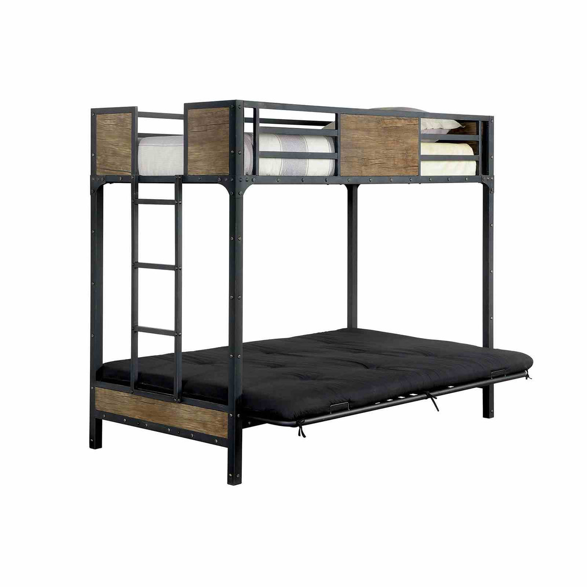 Clapton Industrial Metal & Wood Bunk and Loft Beds - Attached Ladder & Black Finish – Black, view 13