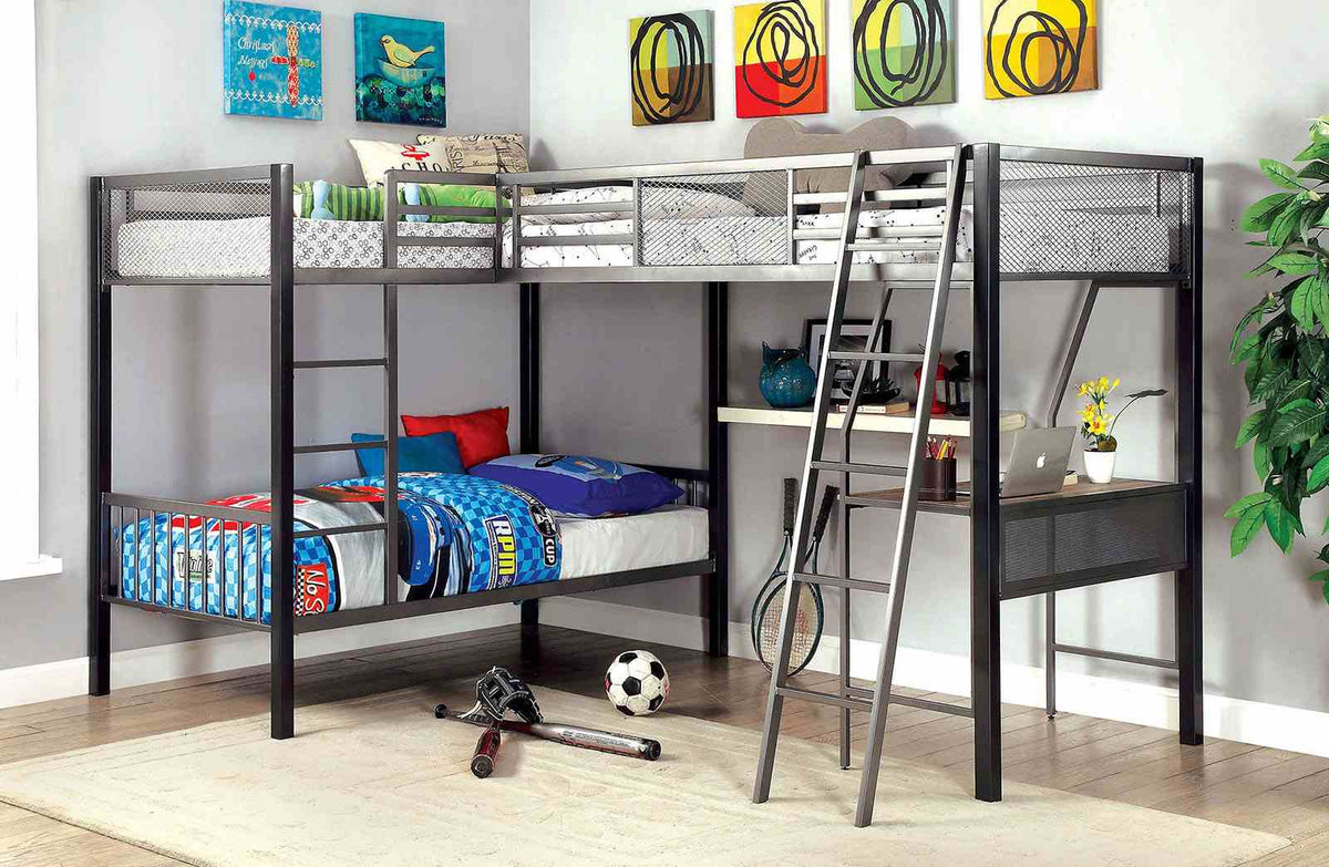 Ballarat Contemporary Triple Twin Bunk Bed with Desk - 
