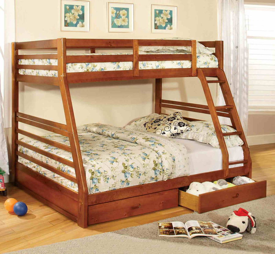 California III Twin over Full Bunk Bed with 2 Drawers - Transitional Solid Wood in 5 Finishes