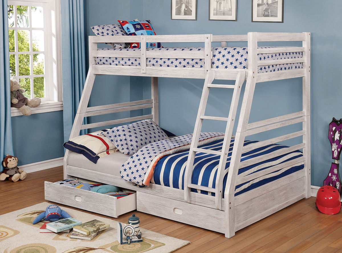 California III Twin over Full Bunk Bed with 2 Drawers - Wire-Brushed White