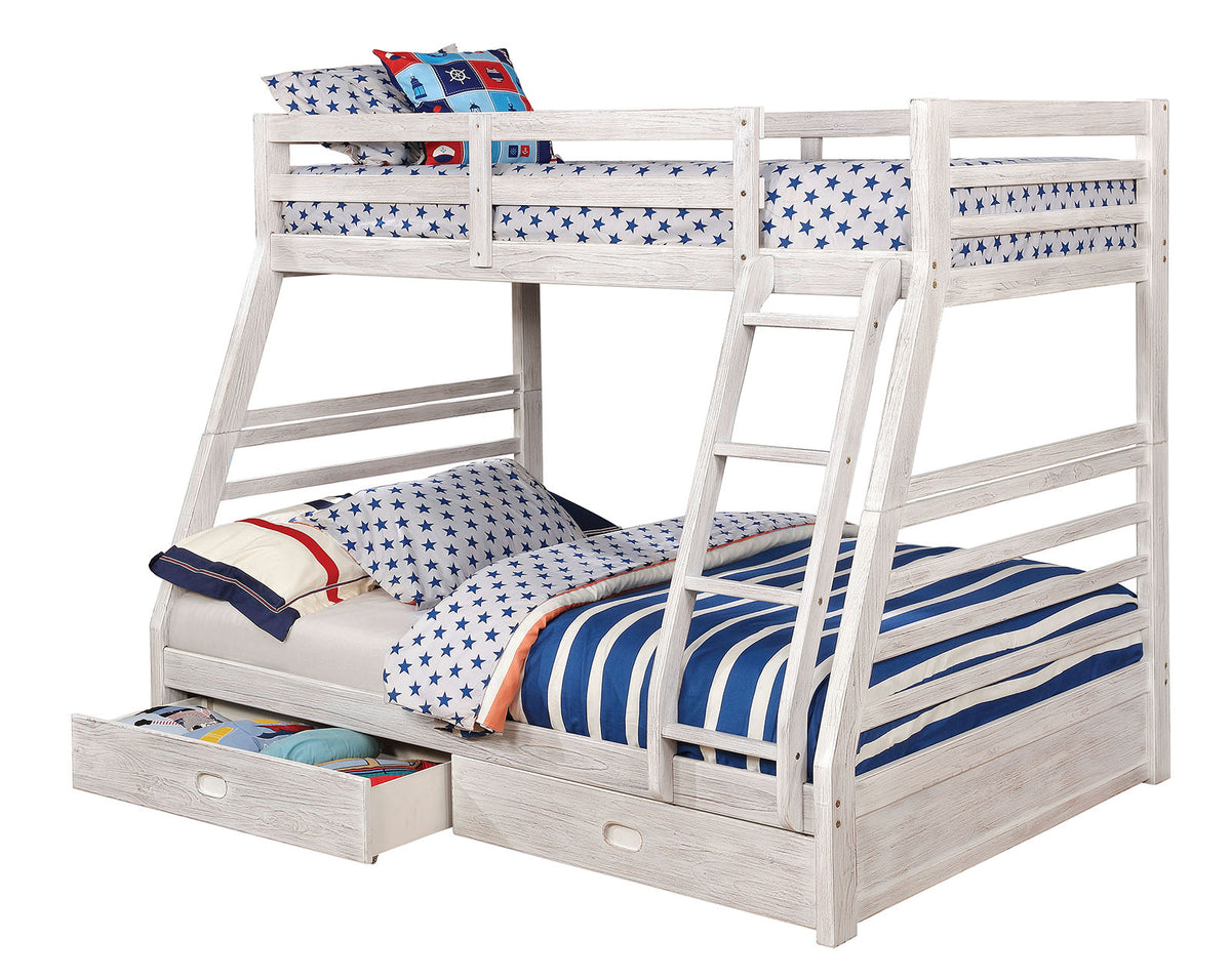 California III Twin over Full Bunk Bed with 2 Drawers - Transitional Solid Wood in 5 Finishes – Natural & White, view 4