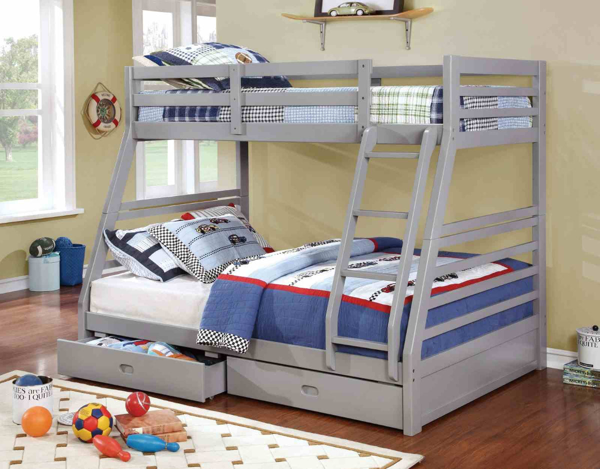 California III Twin over Full Bunk Bed with 2 Drawers - Gray