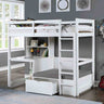 Callistus Twin Workstation Loft Bed with Bookcase, Storage & Seating - White