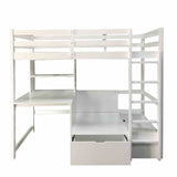 Callistus Twin Workstation Loft Bed with Bookcase, Storage & Seating - Transitional – Gray & White, view 7