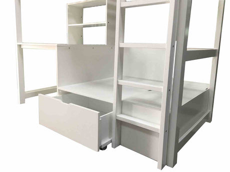 Callistus Twin Workstation Loft Bed with Bookcase, Storage & Seating - Transitional – Gray & White, view 6