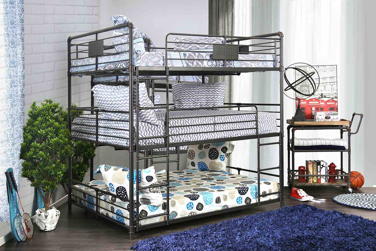 Olga Industrial Metal Bunk Beds - Full over Full over Full