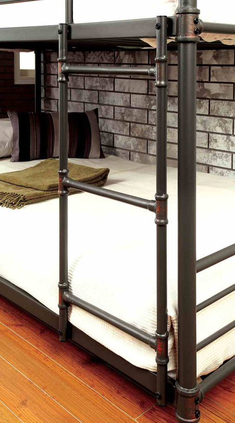 Olga Industrial Metal Bunk Beds - Triple Twin, Triple Full, Full over Full or Queen over Queen in Antique Black – Black, view 2