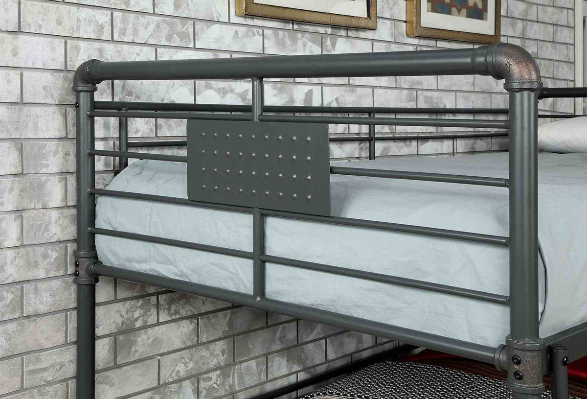 Olga Industrial Triple Bunk Bed - Twin over Full over Queen, Pipe-Style Metal in Antique Black – Black, view 3