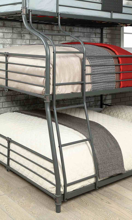 Olga Industrial Triple Bunk Bed - Twin over Full over Queen, Pipe-Style Metal in Antique Black – Black, view 4