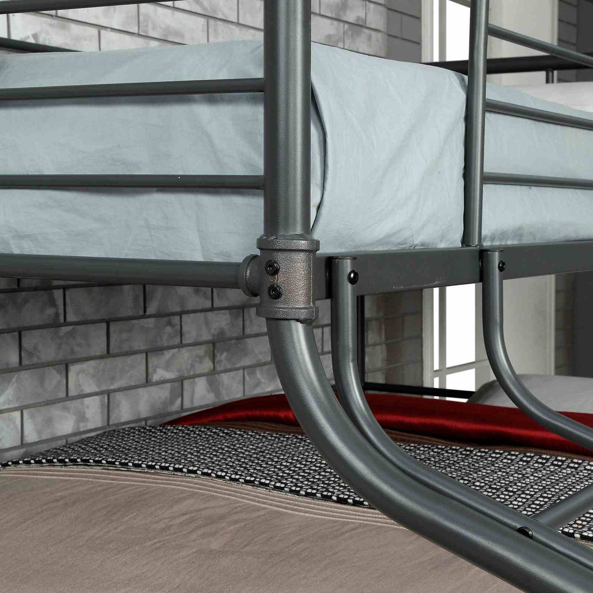Olga Industrial Triple Bunk Bed - Twin over Full over Queen, Pipe-Style Metal in Antique Black – Black, view 5