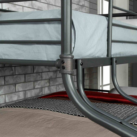 Olga Industrial Triple Bunk Bed - Twin over Full over Queen, Pipe-Style Metal in Antique Black – Black, view 5