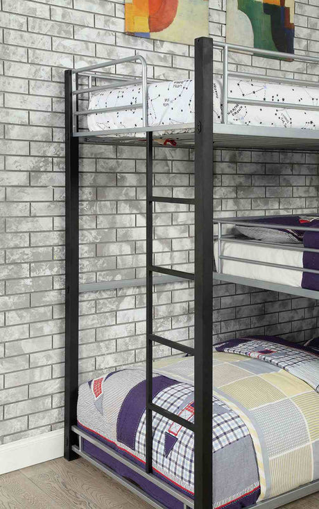 Aubrey Contemporary Metal Twin Triple Decker Bunk Bed - Corner Design in Sand Black – Black, view 2