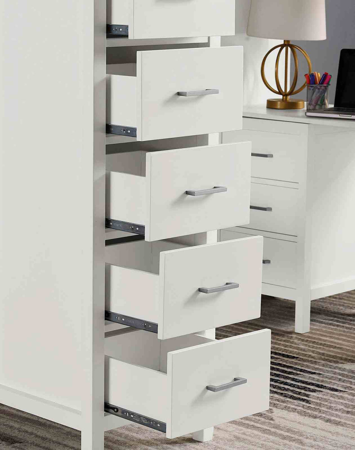 Cassidy Twin Loft Bed with Junior Desk, 8 Drawers & Shelves - Transitional White Wood – White, view 3