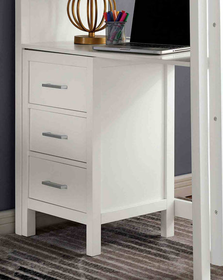 Cassidy Twin Loft Bed with Junior Desk, 8 Drawers & Shelves - Transitional White Wood – White, view 5