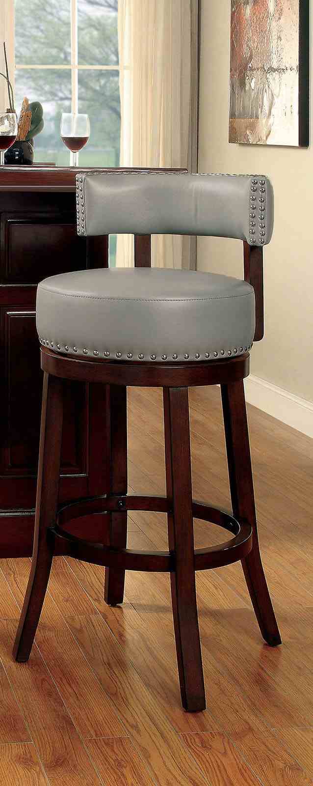 Shirley Transitional Swivel Bar Stools, Set of 2 - Dark Oak/Gray