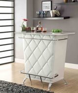 Fuero Contemporary Bar Table with Button-Tufted Front & Open Back Storage - White/Chrome