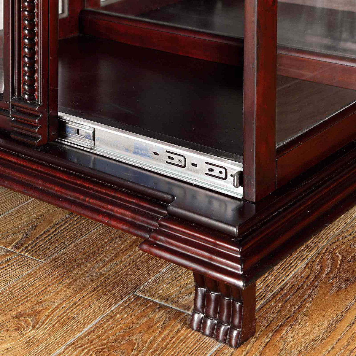 Tulare Traditional Curio Cabinet with Sliding Door & Rope Twist Detail - Dark Cherry – Brown, view 2