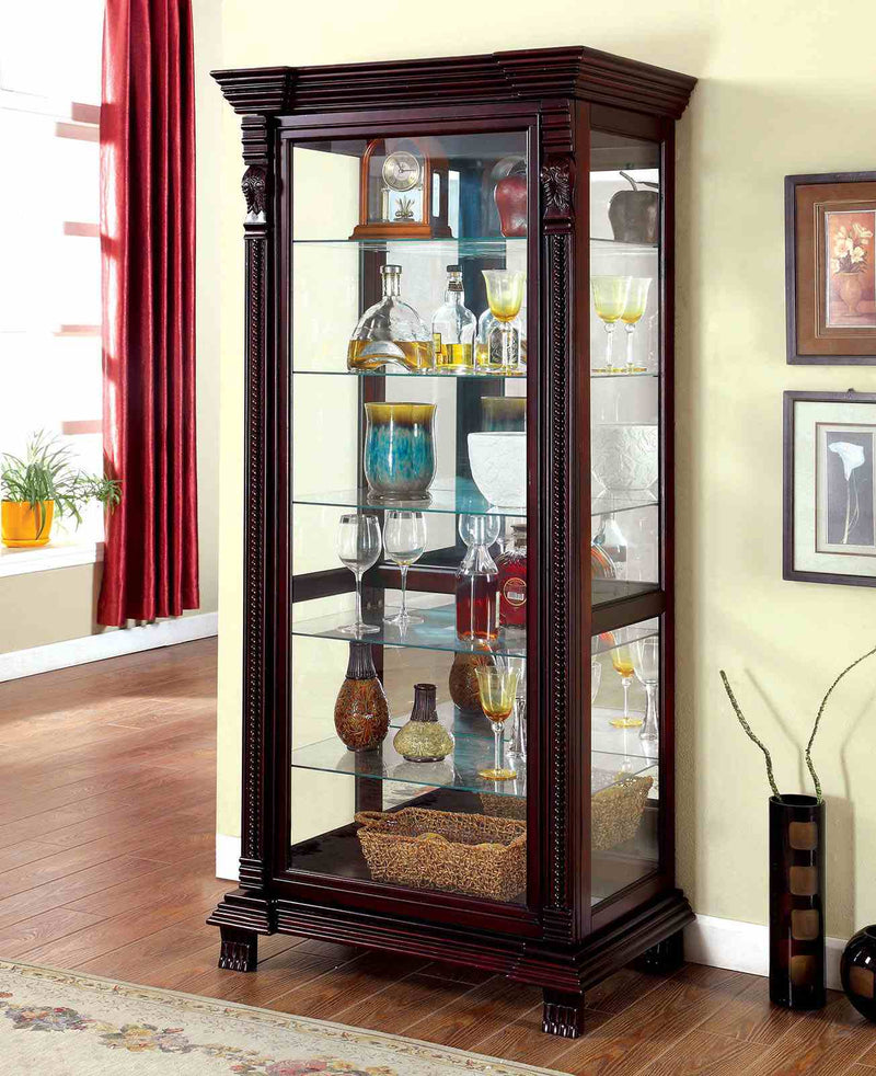 Tulare Traditional Curio Cabinet with Sliding Door & Rope Twist Detail - Dark Cherry