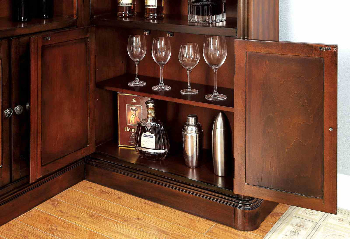 Voltaire Traditional Home Bar Collection - Lighted Corner Curio with Wine Storage & Standing Bar Table – Brown & Gray, view 5