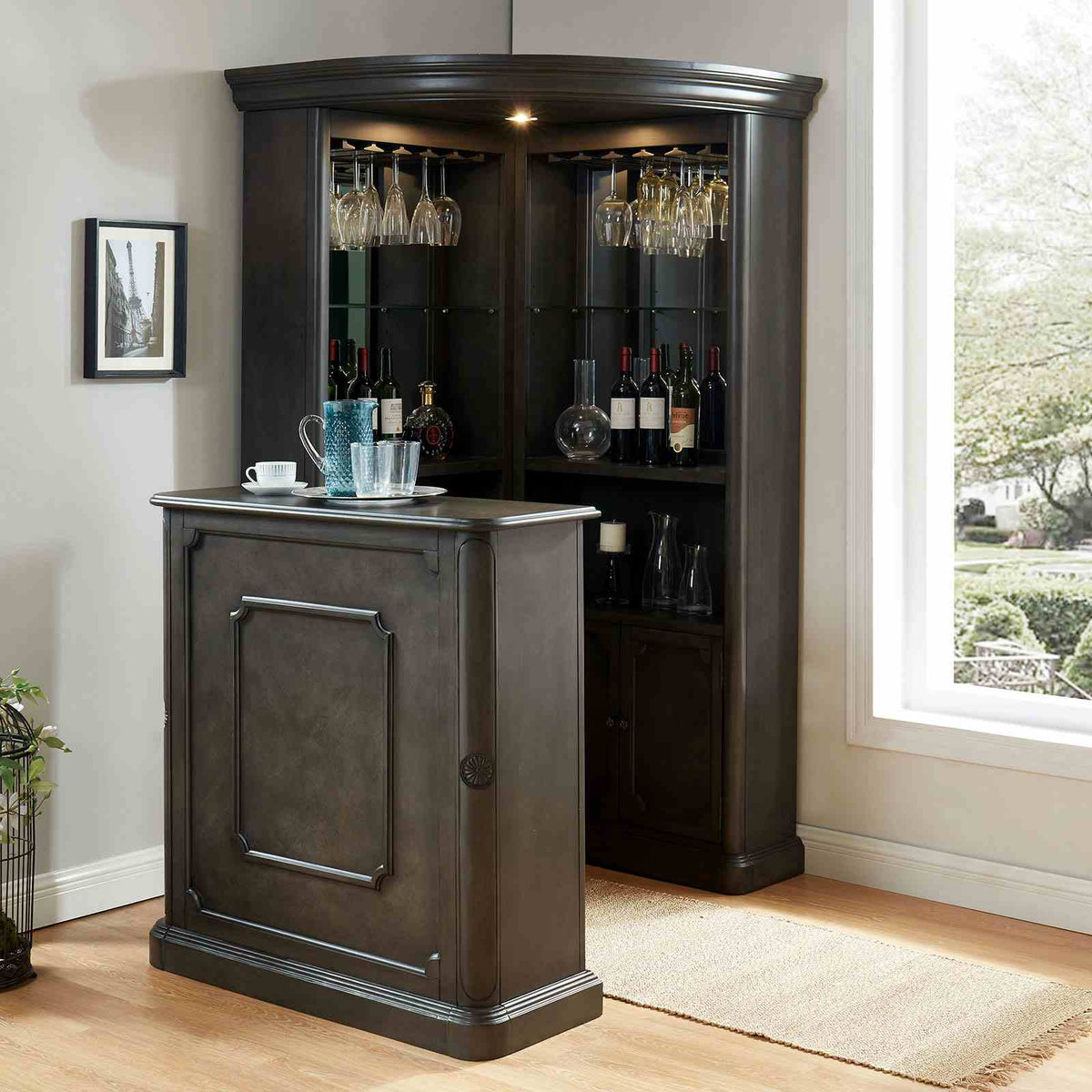 Voltaire Traditional Home Bar Collection - Corner Curio Bar