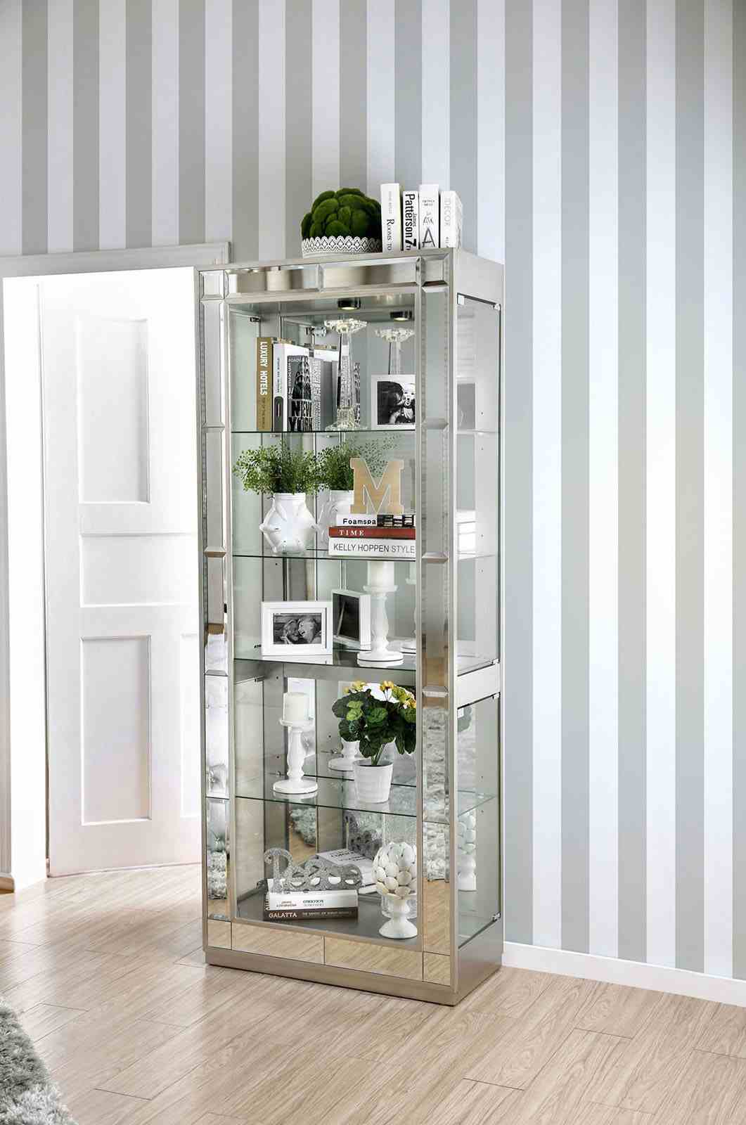 Carrollton Contemporary 5-Tier Curio Cabinet with Tempered Glass & Mirror Accents - 