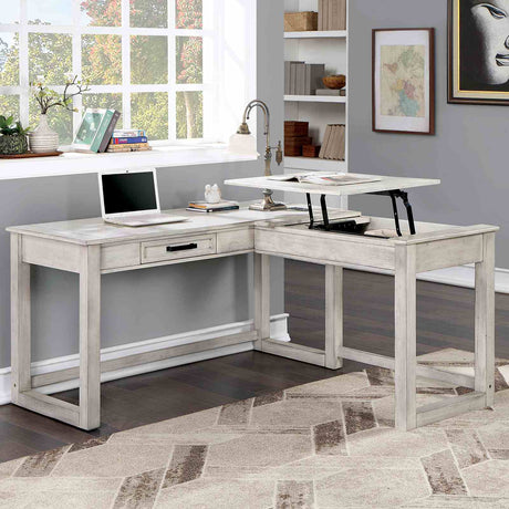 Galarga L-Shaped Corner Desk with Lift-Top - USB Port & Power Outlet in Antique White – White, view 2