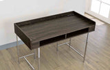 Alvin Contemporary Writing Desk with Drawer & USB Power Outlet - Brown Wood & Chrome Steel – Brown & Silver, view 2