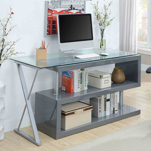 Acke Contemporary Computer Desk with Tempered Glass Top & S-Shaped Side Panel - Gray or White