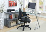 Acke Contemporary Computer Desk with Tempered Glass Top & S-Shaped Side Panel - Gray or White – Gray & White, view 3