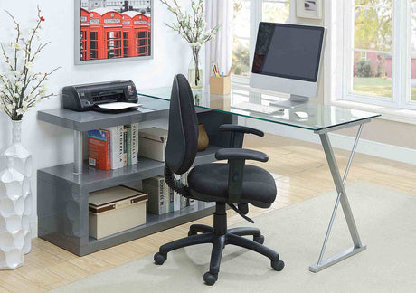 Acke Contemporary Computer Desk with Tempered Glass Top & S-Shaped Side Panel - Gray or White – Gray & White, view 3