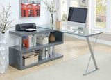 Acke Contemporary Computer Desk with Tempered Glass Top & S-Shaped Side Panel - Gray or White – Gray & White, view 4