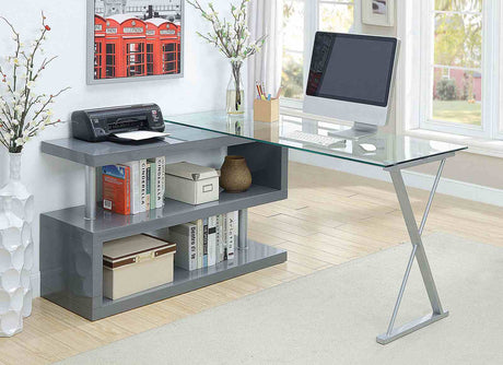 Acke Contemporary Computer Desk with Tempered Glass Top & S-Shaped Side Panel - Gray or White – Gray & White, view 4
