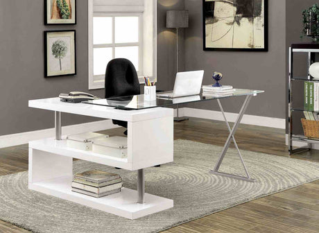 Acke Contemporary Computer Desk with Tempered Glass Top & S-Shaped Side Panel - White