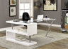 Acke Contemporary Computer Desk with Tempered Glass Top & S-Shaped Side Panel - White