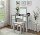 Joyce Transitional Vanity with Mirror & Padded Stool - Silver